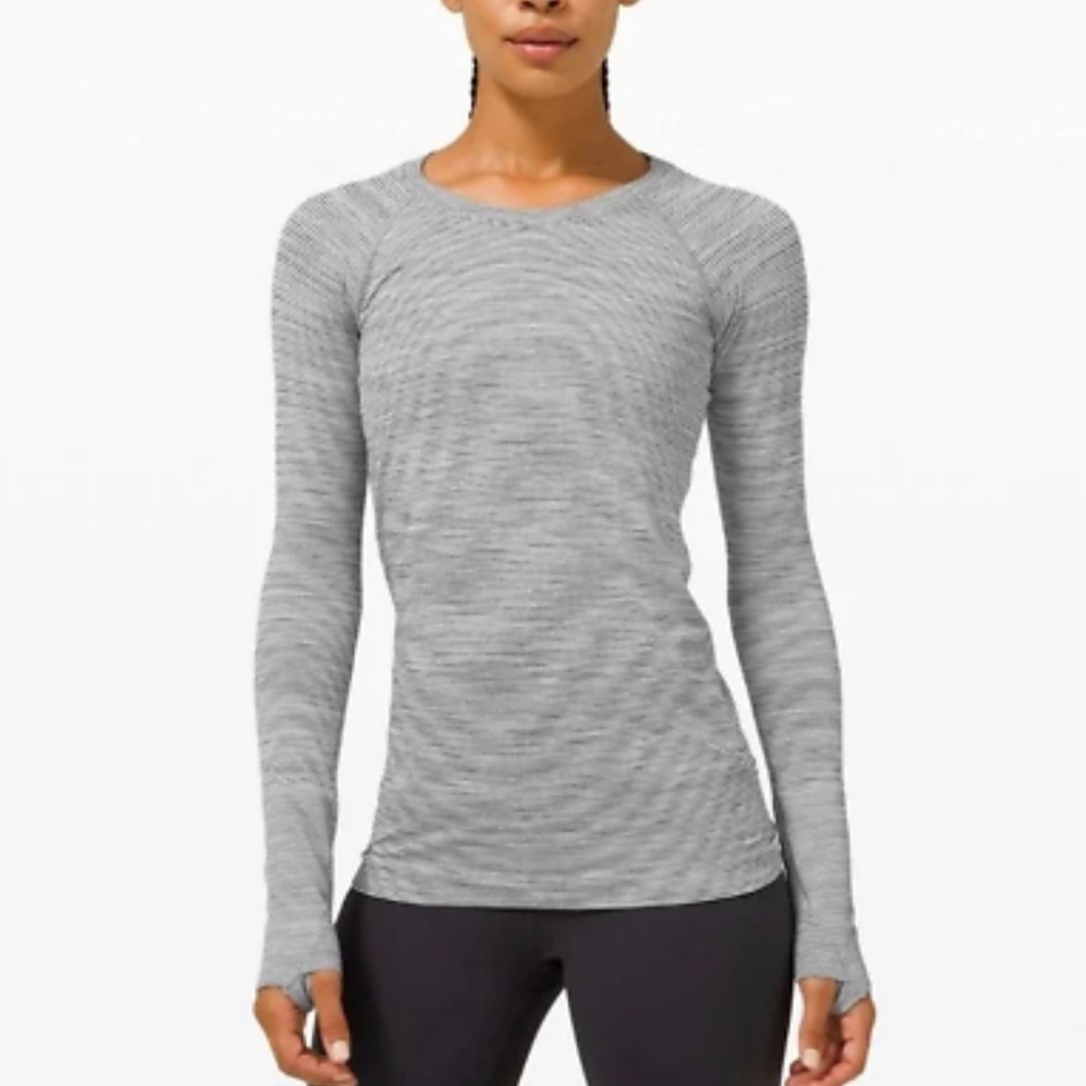 Lululemon Swiftly Tech Long Sleeve 2.0 Tempo Stripe White Black Gray Top